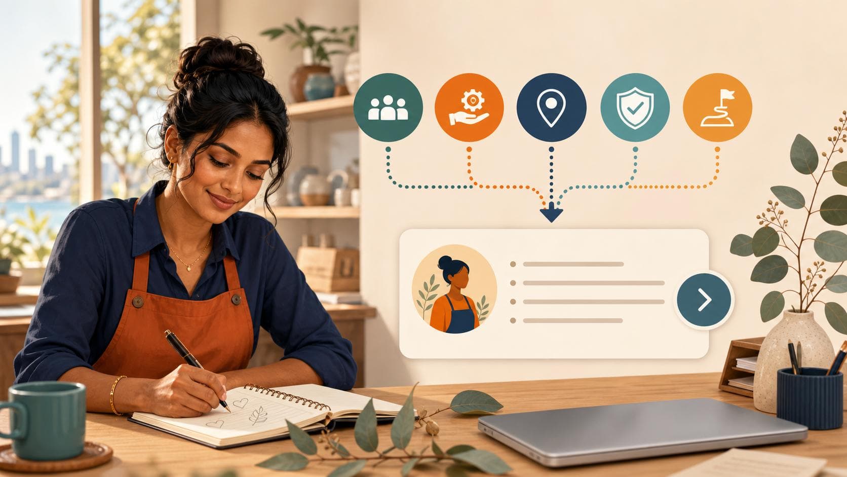 Sri Lankan-Australian small-business owner turning audience, service, location and trust ideas into a clear profile description.